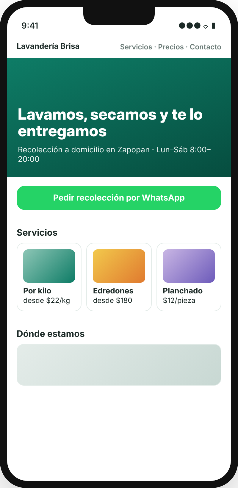 Example of the website on a phone